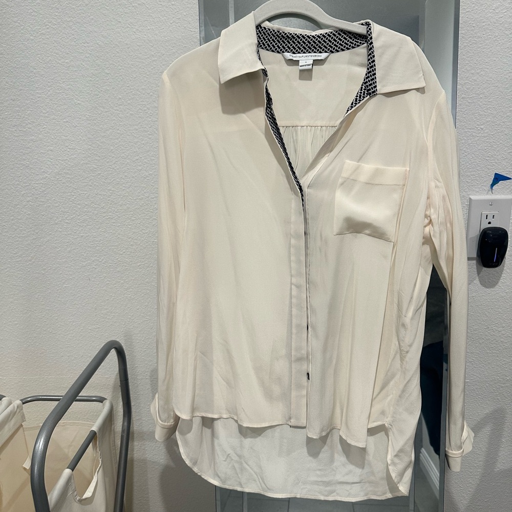 DVF - Sheer Cream Button-Up Blouse, sz 8